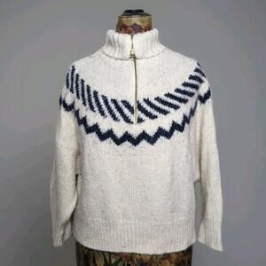 J. Crew Women’s Half Zip Fair Isle Ivory Ski Apres Alpaca Blend Sweater Sz XS/S